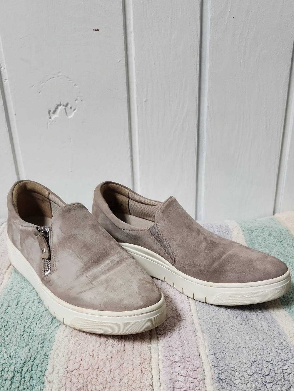 Women's Taupe Suede Slip-On Sneakers